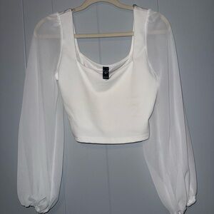Elegant White Sheer Sleeve Top